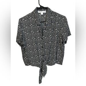 Josephine Chaus Black and White Tie Front Blouse